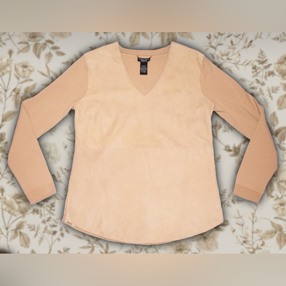 Doncaster Collection Tan Suede & Wool Top Sz M